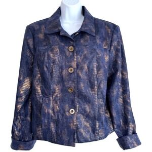 Linear Womens Metallic Snakeskin‎ Jacket Size L Maximalist Retro Artsy Shimmer